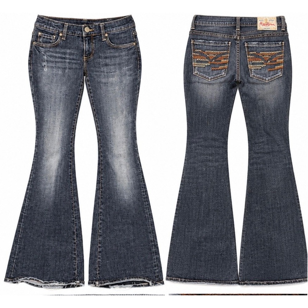 Y2K Miss Bisou Dark Wash Flare Jeans Embroidered Jeans